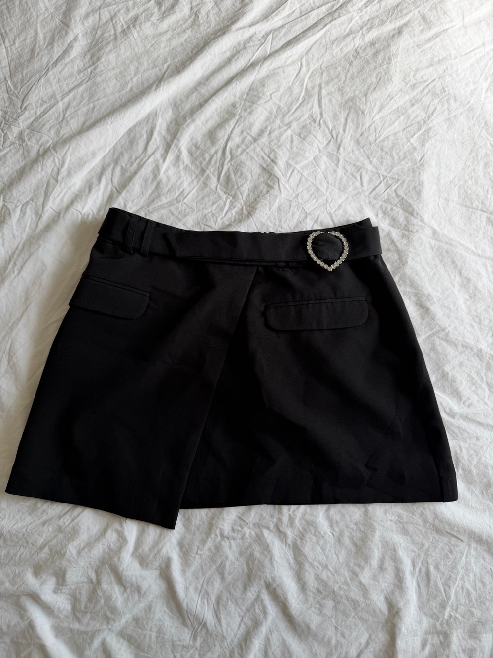 Black Mini Skirt with Heart Rhinestone Buckle